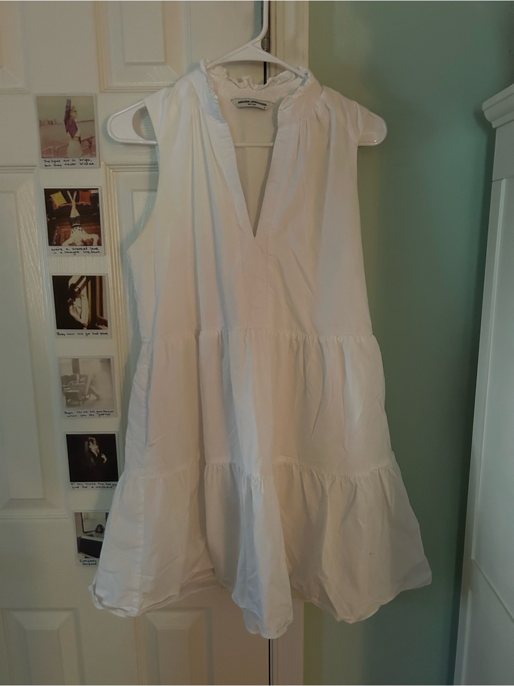 Amanda Uprichard White Ruffled Neck Blouse Dress